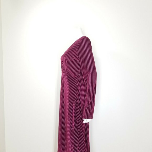 Velvet Burnout Striped Dress Plus Size Burgundy Empire Waist Maxi Cocktail Dress - Picture 10 of 12